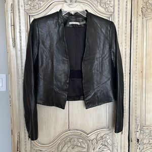 Alice + Olivia Black Lamb’s Leather and Rayon Open Jacket Size S/P